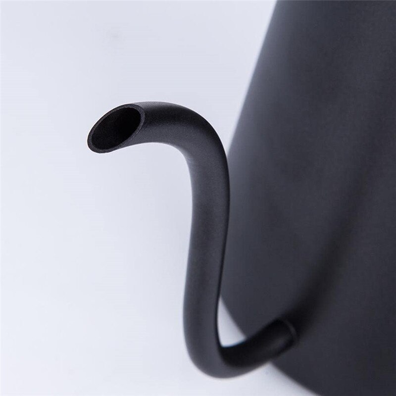 Teflón negro de 350ml y 600ml con recubrimiento de 5mm, boquilla de cuello de cisne, tetera de acero inoxidable para café, tetera de goteo para café por goteo