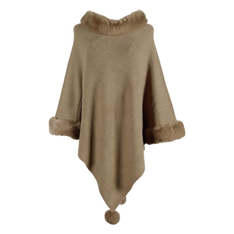 Naiset talvi mukava lämmin neule neule huivi huivi paksuuntua pehmo leikattu viitta yksivärinen söpö pompom tupsu poncho viitta: Khaki