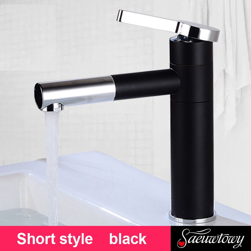 360° Rotating Style Home Multicolor Bathtub Faucet And Cold Faucet Black White Bathroom Basin Faucet: Short black