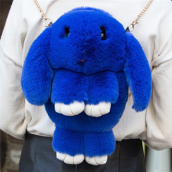 Mode Vrouwelijke Konijn Tas Imitatie Bont Messenger Portemonnee Portemonnee Keten Schoudertas Dames Handtas: blue