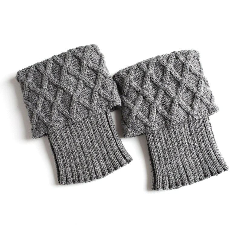 Leg Warmers Women Short Knitted Boot Cuffs Socks Cover Diamond Checkered Knitted Thermal Winter Shoe Accessories: Mid gray