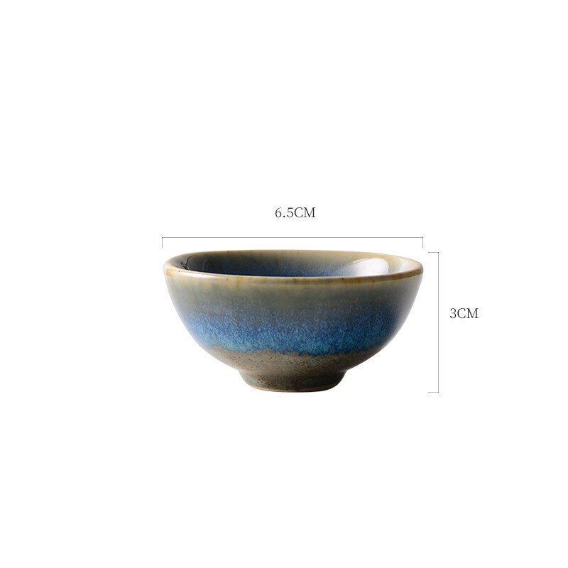 Japanese Retro Style Kiln Change Blue Color Glazed Household Ceramic Sake Cup 40Ml 4 Pcs with 1 Pc130Ml Pot Sets Teacup Cuisine: Retro 40ml