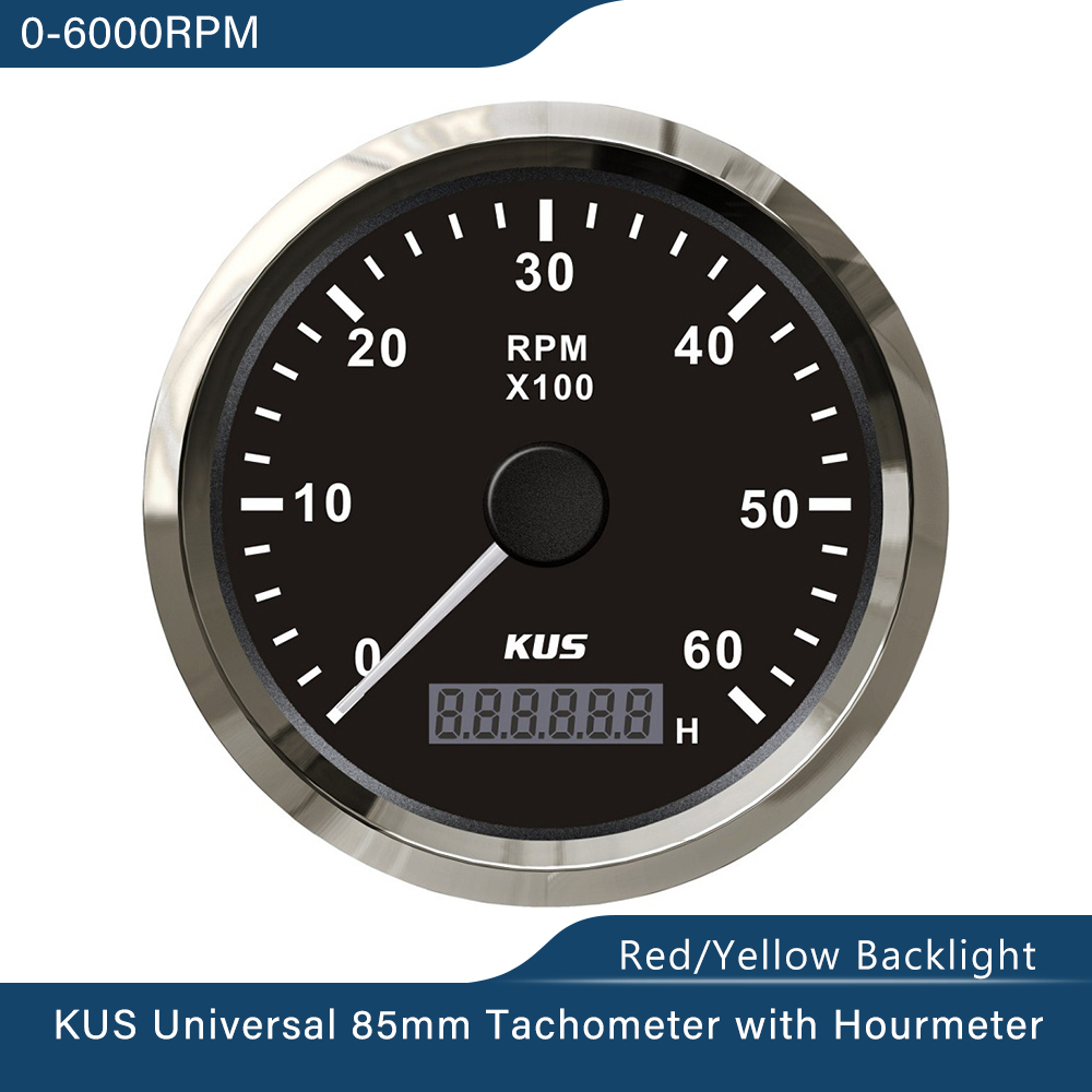Wasserdicht KUS Marine-drehzahlmesser Auto Lkw Stiefel Tacho Messgerät mit Stunde Meter 0-6000RPM 85mm 12V 24V
