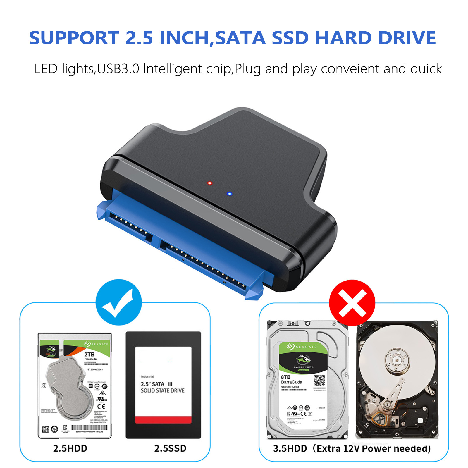 SATA To USB Adapter USB 3.0 Micro B Cable External Hard Drive Serial SATA 22pin Converter Hard Disk W/ UASP for 2.5" HDD/SSD