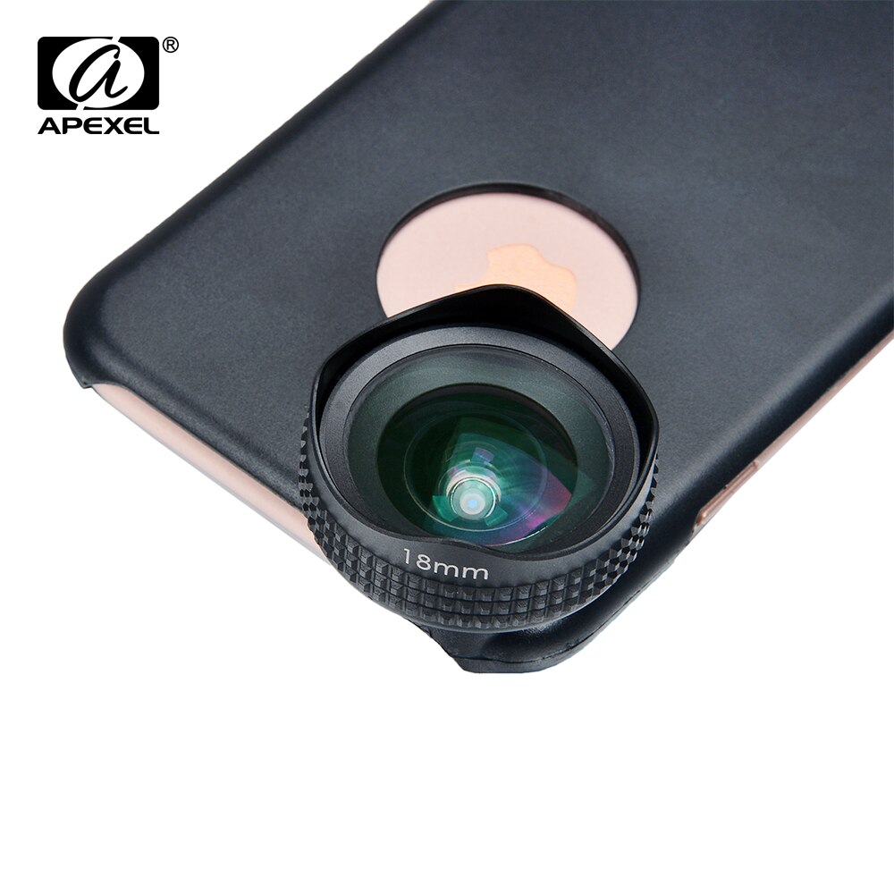 Apexel Optic Pro Lens-Kit de lente de cámara para teléfono móvil, lente de gran angular de 100 grados, alta claridad, para iPhone X, 8, más, smartphones, 18MM