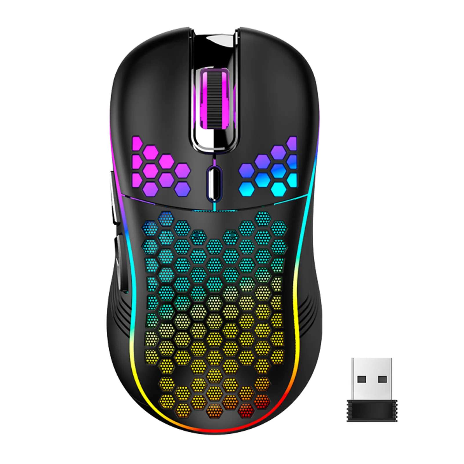 Wired/2.4G Wireless Mouse with RGB Backlit 6-button 3-speed DPI Type C Rechargeable Ergonomic Honeycomb Gaming Mouse: black