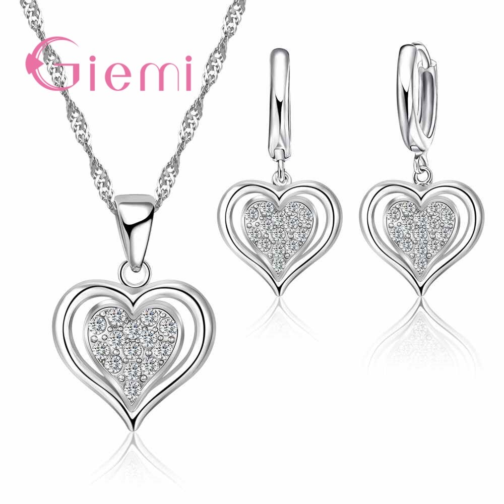 Hohl Süße Herz Schmuck Sets Für Frauen Freundin Ziemlich 925 Sterling Silber Chocker Anhänger Halskette Ohrring