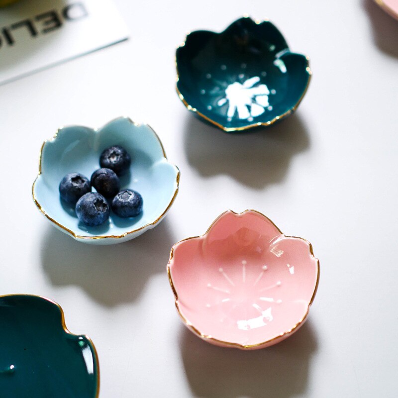 Sakura Ceramic Dishes for Kitchen Japanese Style Ceramic Dish Flower Shape Bowl Ceramics Seasoning Small Dish