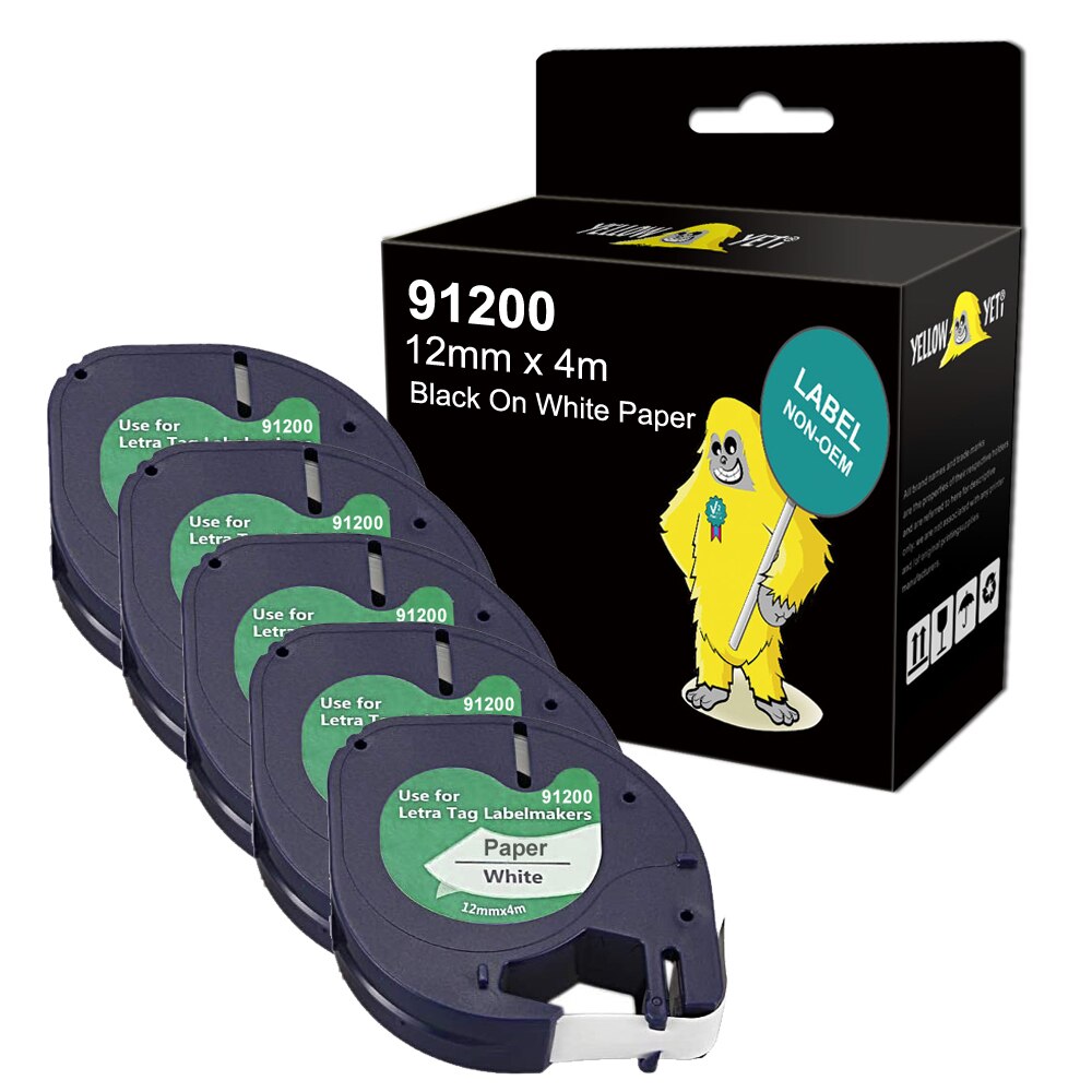 5x Label Tape Compatible Dymo Letratag 12mm x 4m Plastic Tape for LT-100H LT-100T