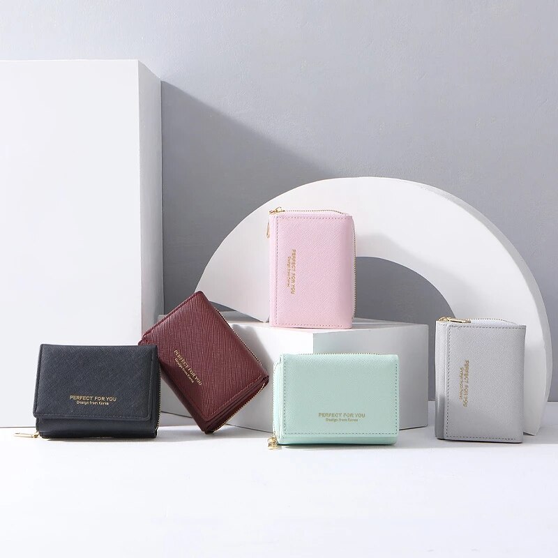 WEICHEN portafoglio donna a tre ante sottile opaco nuovo porta carte di credito in pelle tasca portamonete portafogli piccoli da donna Portfel Carteras