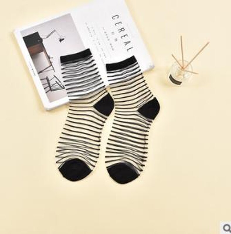 Spring Lace Transparent Crystal Lady Socks 10 Colors Comfy Sheer Silk Ankle Socks MOU QX2D: BK4