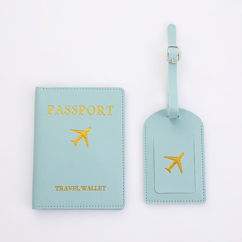 2Pcs/Set PU Travel Passport Cover Luggage Tag Suitcase Identifier Label Baggage Boarding Bag Tag Name ID Address Passport Holder: Blue