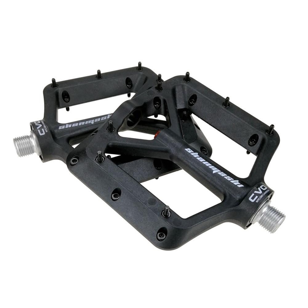 Bike Pedals Big Feet Nylon Carbon Fiber Bearing Foot Mountain Stamp Flat Bicycle Pedal Minimal Profile Adjustable Grip 1 Pair: Black