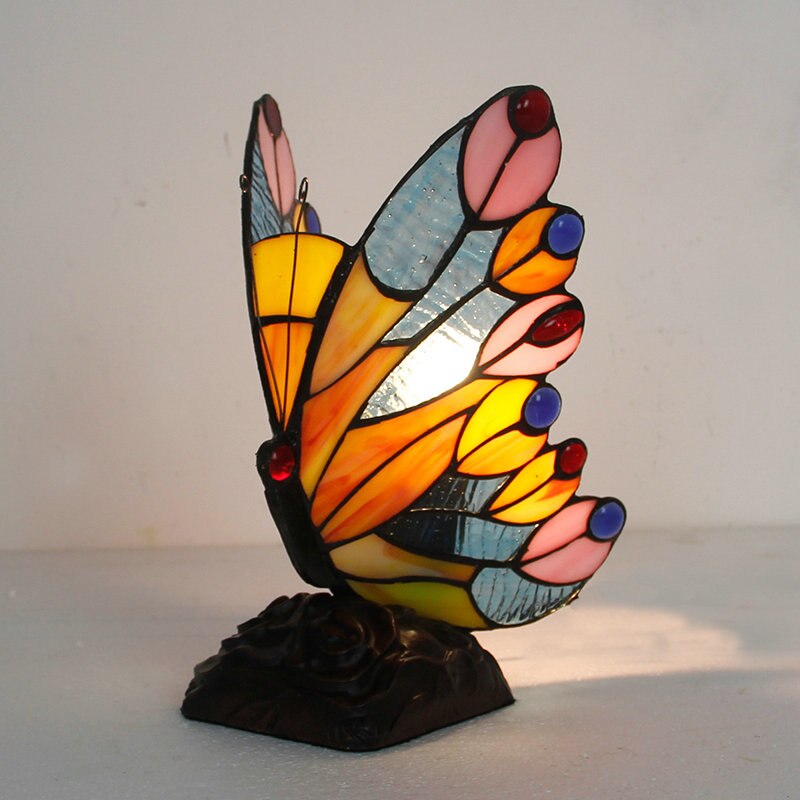 Artpad Stained Glass Tiffany Vlinder Lampen Met Us/Eu Plug In E27 Slaapkamer Bed Led Vlinder Licht Voor Tafel night Armaturen: D Type Butterfly / EU Plug
