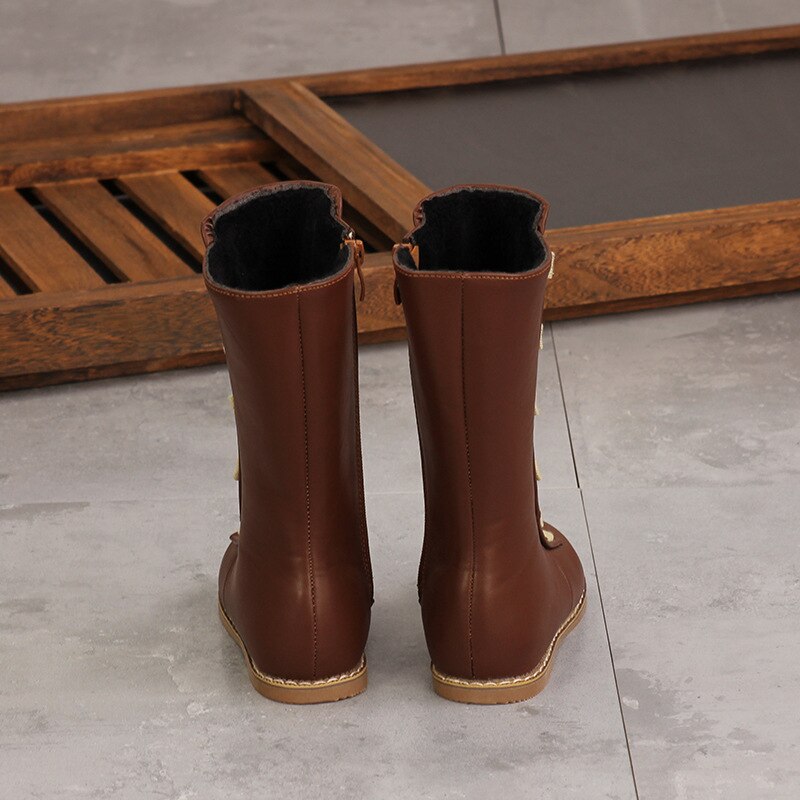Botas de cuero hasta la rodilla para niños, zapatos de cuero de , remaches, estilo metálico, geniales, de felpa cálida, fondo suave