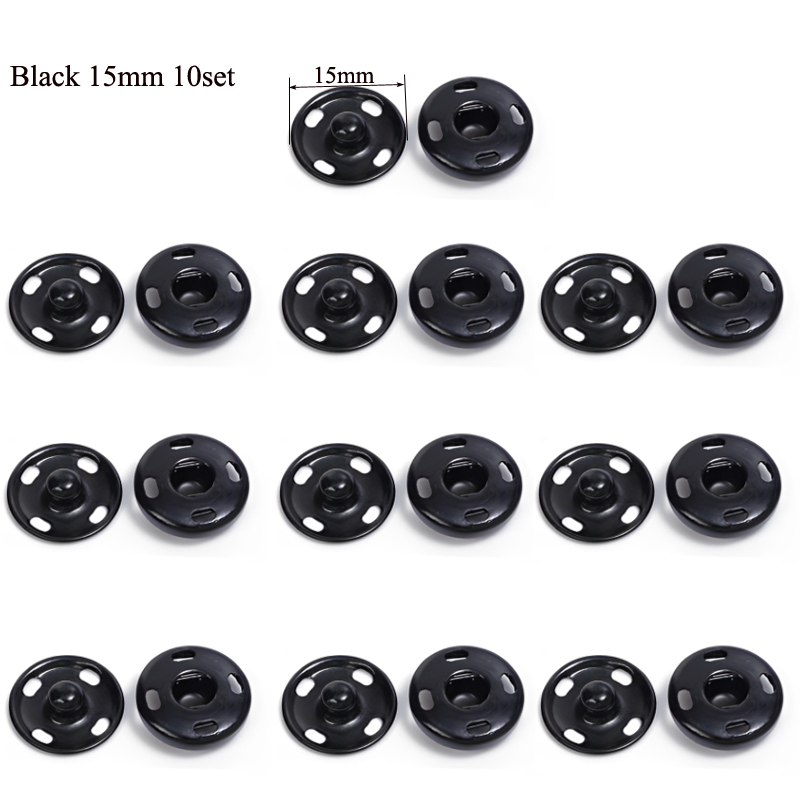 Juego de 10/50 botones a presión de Metal de 10-21mm, Color negro y plateado, botones de cierre a presión para ropa de costura DIY, botones de presión artesanales
