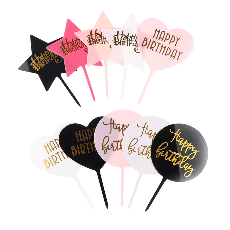 1 Stuks Gelukkige Verjaardag Acryl Cake Topper Dessert Bakken Party Decoratie Roze Blauw Jongen Of Meisje Geslacht Onthullen Cupcake Topper
