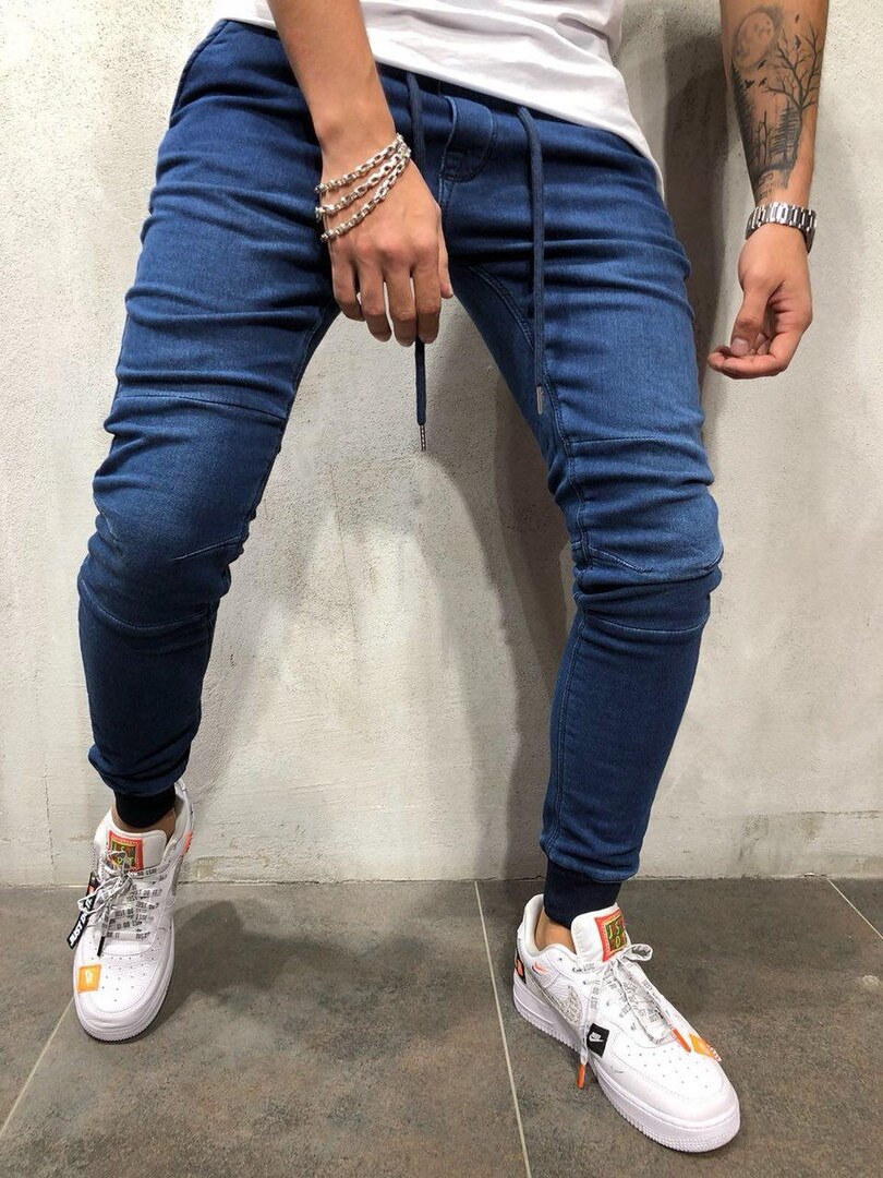 Casual mænd denim casual slim sports pencil bukser jogger mænd bukser