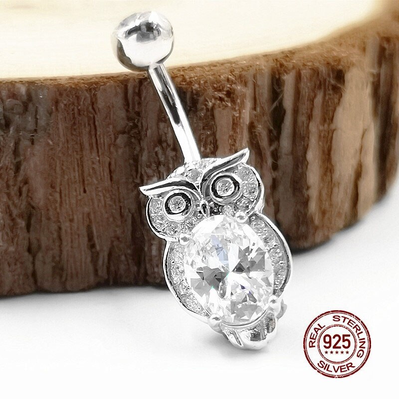 HelloLook Nette Eule Bauchnabel Ringe 925 Sterling Silber Bauch Ring für Frauen Nabel durchbohren Körper Schmuck