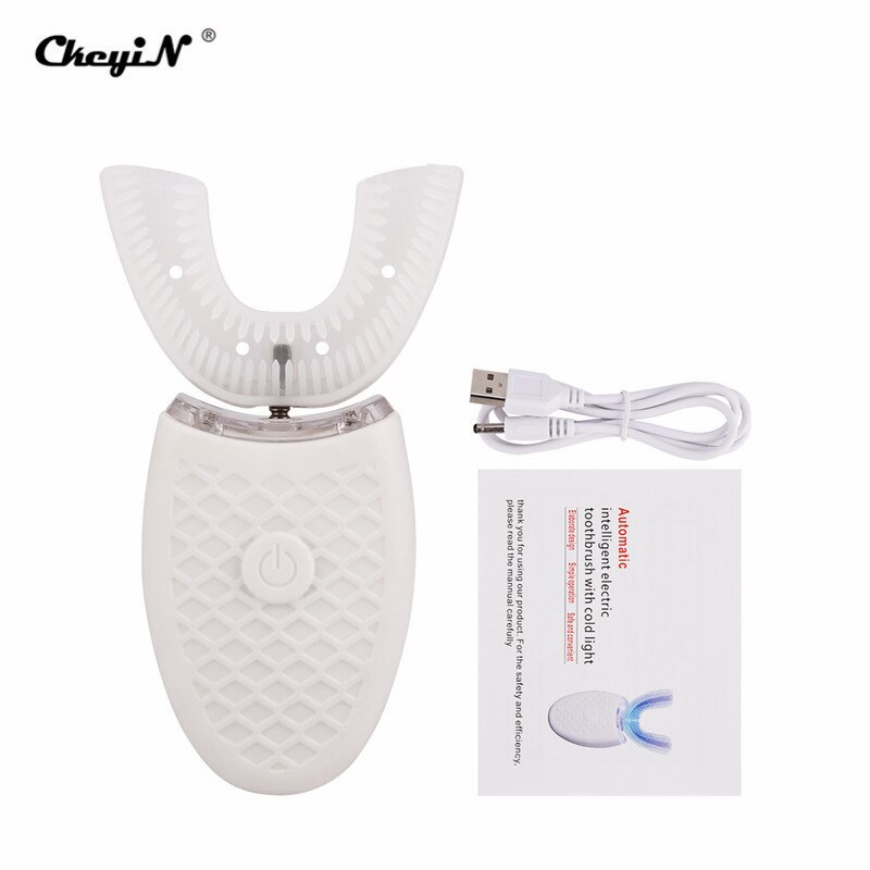 360 Graden Nano Elektrische Tandenborstel Met Blauw Licht Volautomatische Ultrasone Golf Waterdichte U Type Tandenborstel Usb Opladen: WHITE