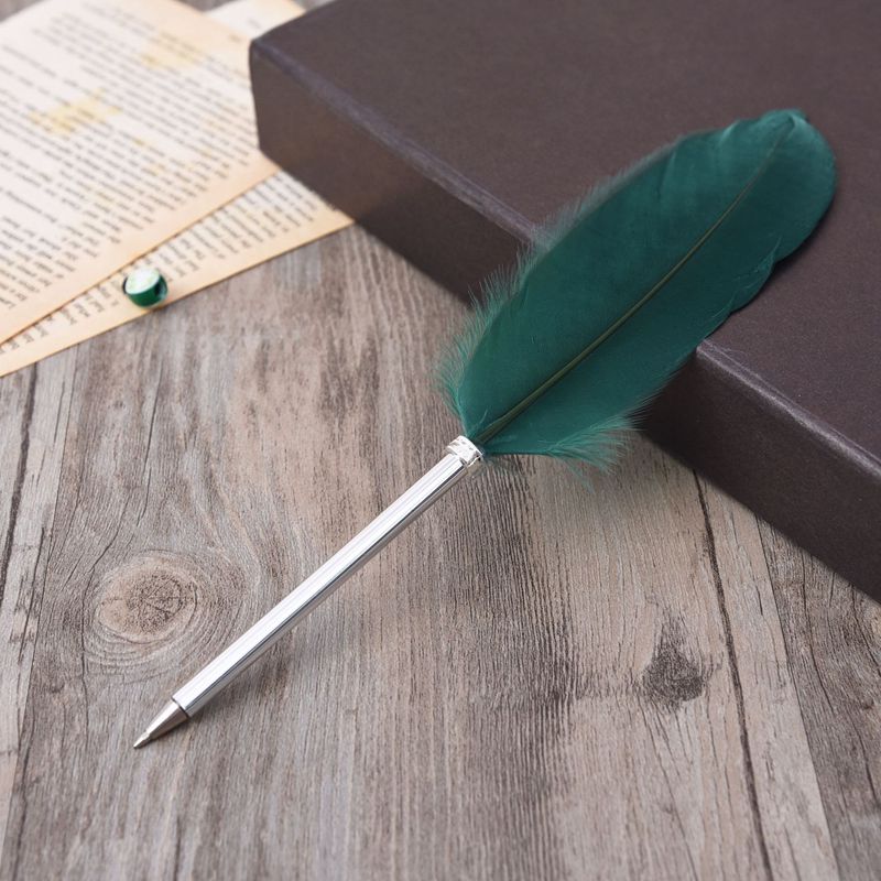 1pc Multicolour Feather Pens Guest Signing Business Ball Pen Paint By Number Pen Wedding Reception Quill AAA0361: Dark Green