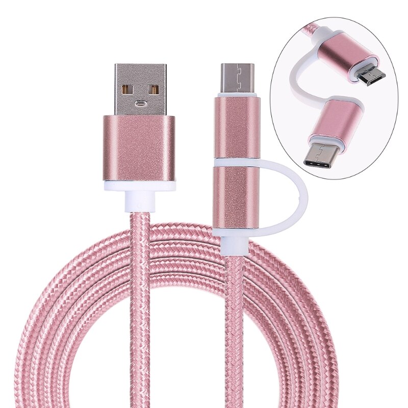 Cable de alimentación 2 en 1 USB 2,0 macho a USB 3,1 tipo C/Micro USB Weave transferencia de datos-Adaptador de PC