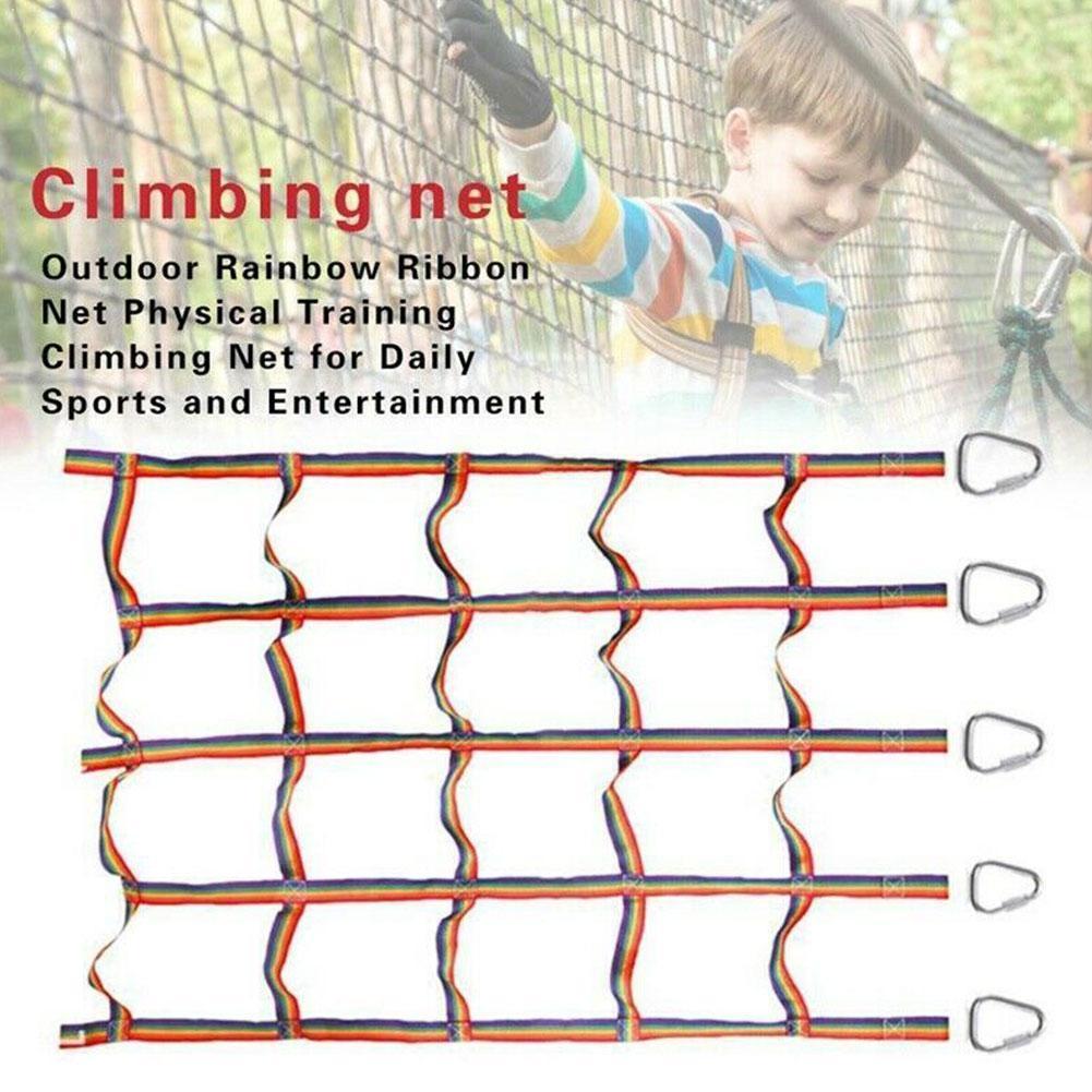 Outdoor Children Climbing Net Rainbow Ribbon Net Physical Training Ladder Climbing Net Playground Swing Step Child Hanging