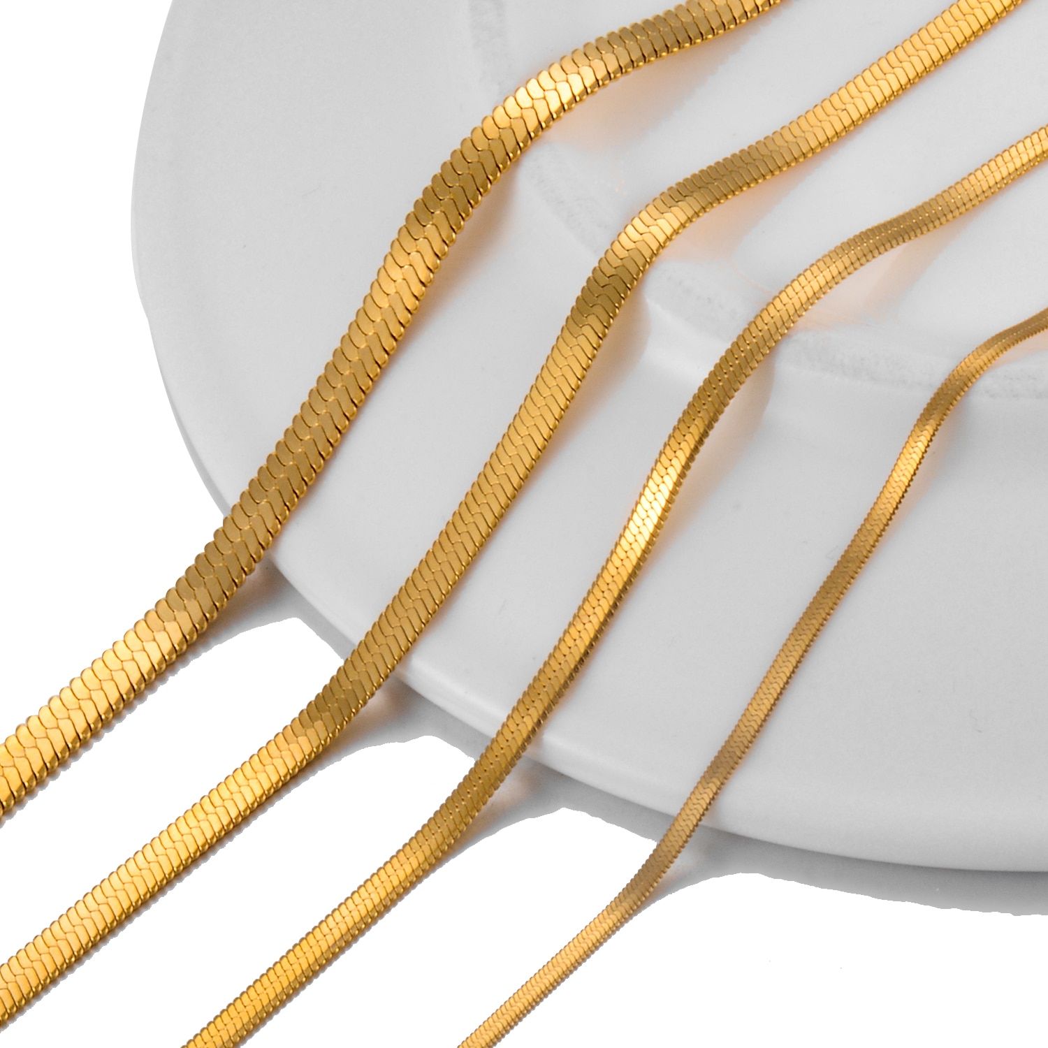 Stainless Steel Gold Color Flate Snake Choker Chain Necklace For Women Men Gril Jewelry