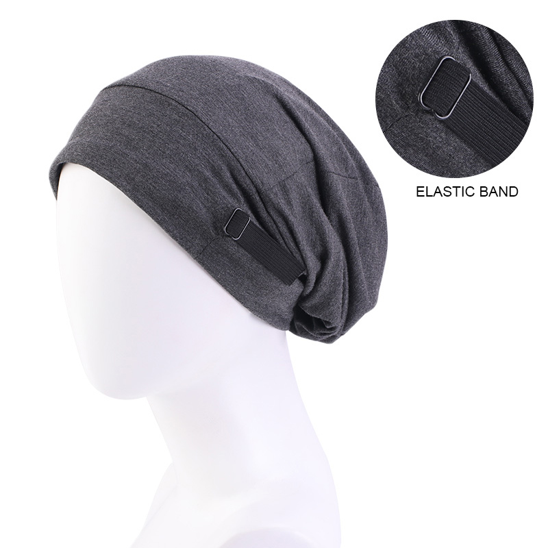 Stretch Breedgerande Pullover Muts Mode Verstelbare Gesp Onzichtbare Gesp Multifunctionele Effen Kleur Tulband Chemotherapie Cap: Donkergrijs
