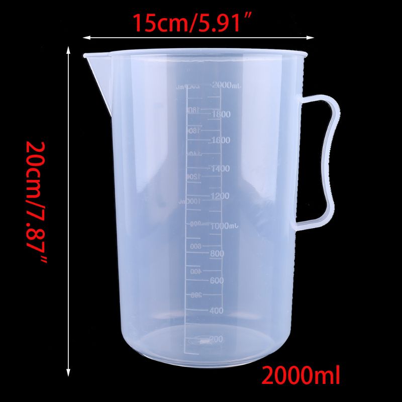 2000mL Polypropylene Beaker with Handle Capacity Transparent Laboratory White Plastic with Handle and Spout