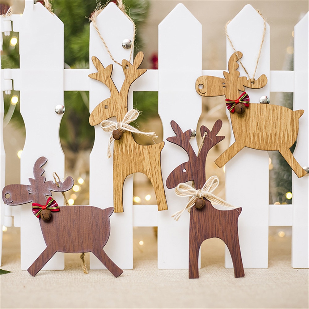 Jul hjort trä hängen prydnadsföremål för julgran diy prydnad julfest dekorationer barn hängande prydnadssaker