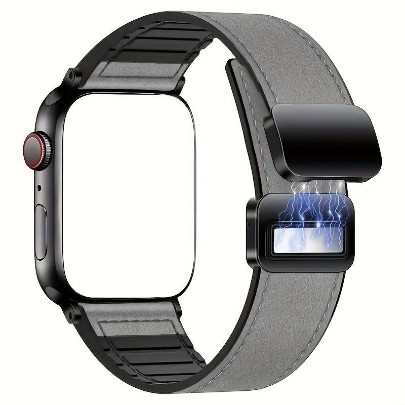 Leer + siliconen band voor Apple Watch Band Ultra 49 mm 44 mm 45 mm 41 mm 46 mm 40 mm 42 mm Magnetische armband iwatch Series 10 9 8 7: Red black / 14mm