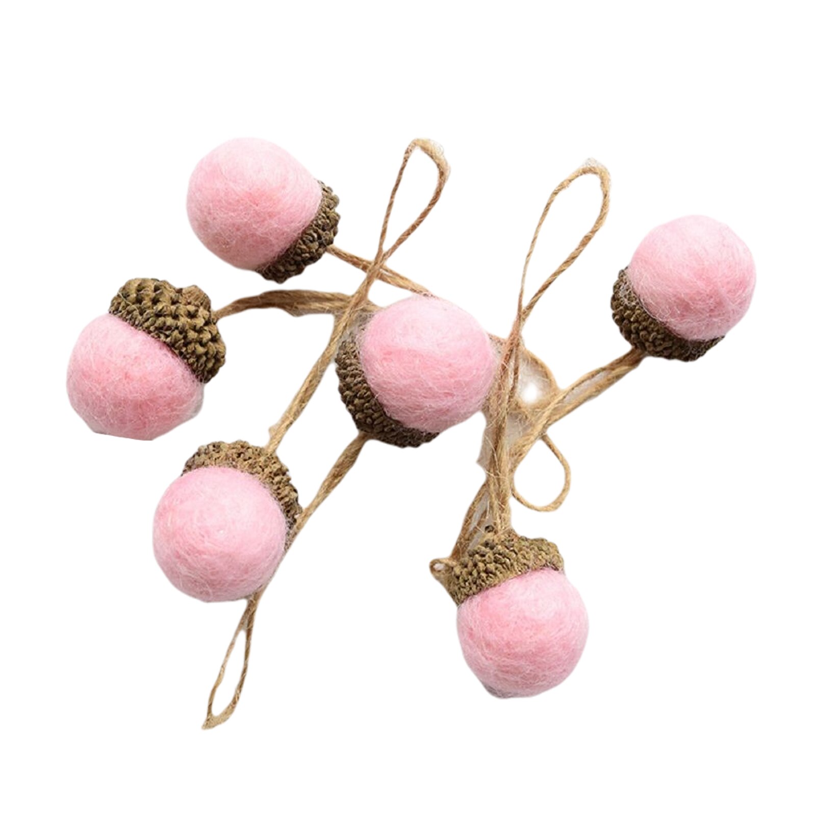 6PCS Acorn Christmas Pine Cone Doll DIY Hanging Ornament Small Felt Reusable Tree Home Decoration Office School Party Craft: Pink