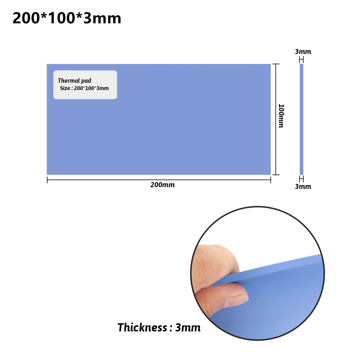 6.0 W/mK GPU CPU Heatsink Cooling Conductive Silicone Pad 100mm*200mm*5mm Thermal Pad термопрокладка: Thickness 3mm