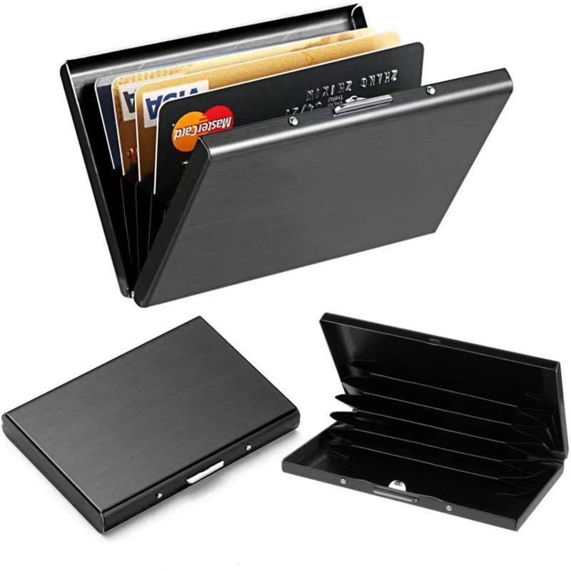 Anti-escaneo RFID 6 tarjetas de gran capacidad de aluminio Metal tarjetero de crédito funda tipo billetera con bloqueo delgado protección para tarjetas de visita