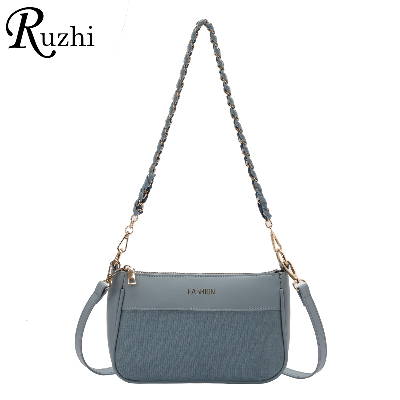 Patchwork Jean Vrouwen Tas Denim Handtas Zachte Pu Lederen Ketting Schoudertassen Panelled Twee Schouderbanden Crossbody tas: Light Blue