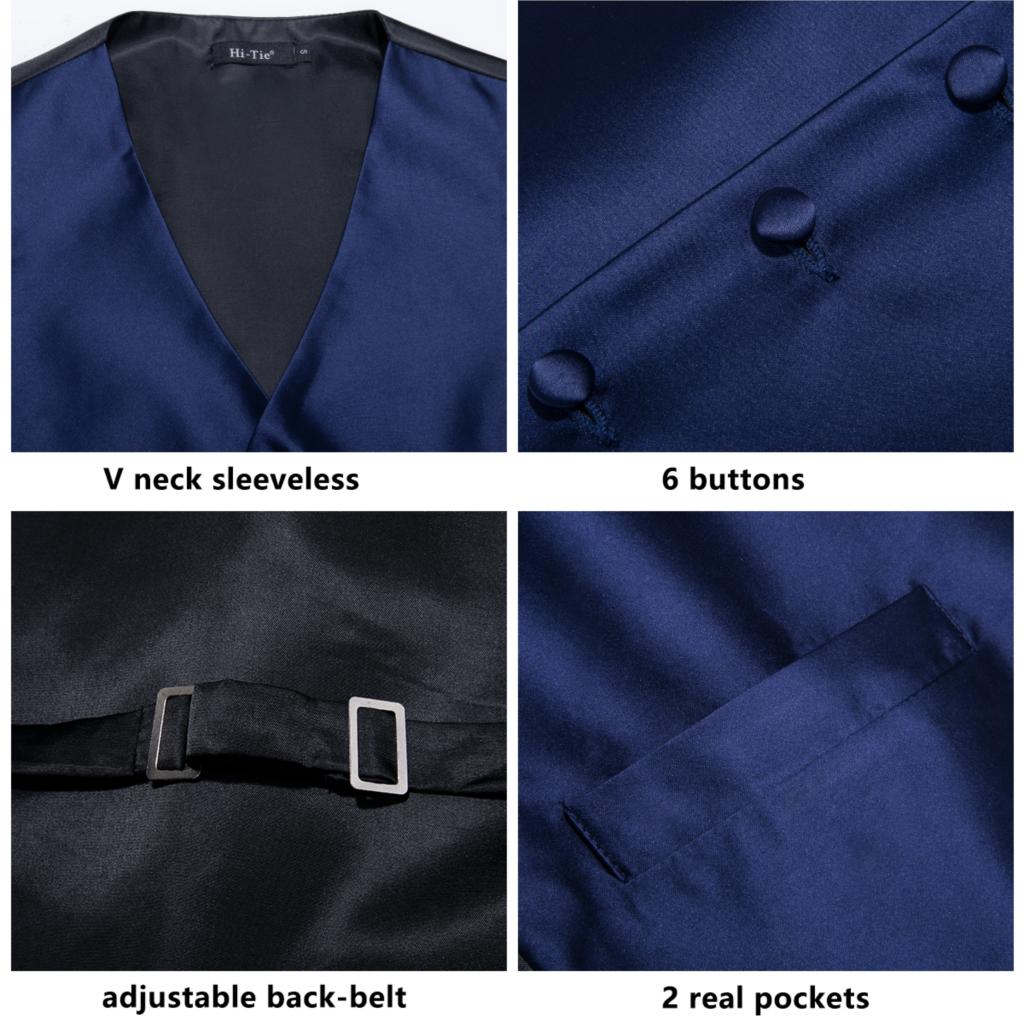 Hi-Tie-Chaleco de seda de 100% para hombre, conjunto de ropa azul marino, azul sólido, inteligente, informal, chaqueta Formal de negocios