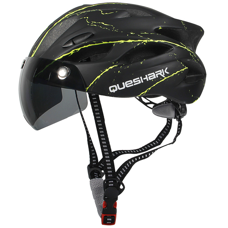 Queshark Fahrrad Helm Ultraleicht aufbringen Fahrrad Helm Reiten Berg Straße Fahrrad Angeformten Radfahren Helme Mit Brille: Schwarz Grün