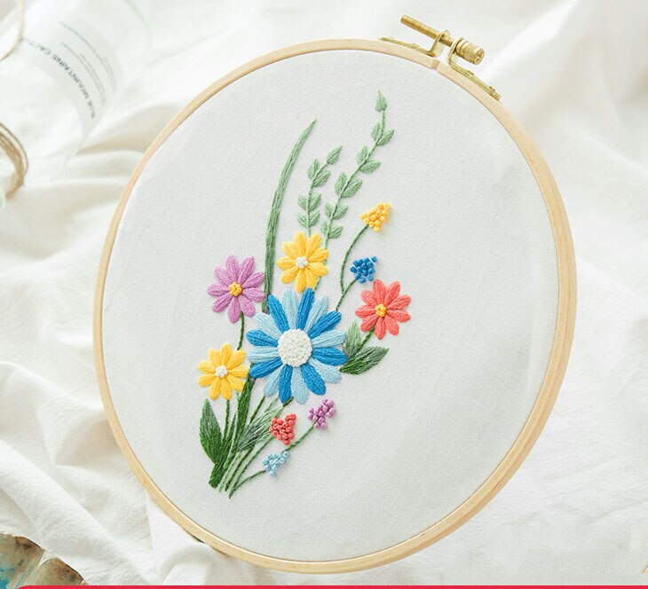 Nemt gør-det-selv broderisæt blomstertrykt håndlavet håndarbejde korssting for begyndere swing kunst maleri håndværk boligindretning: B / 20cm bambus bøjle