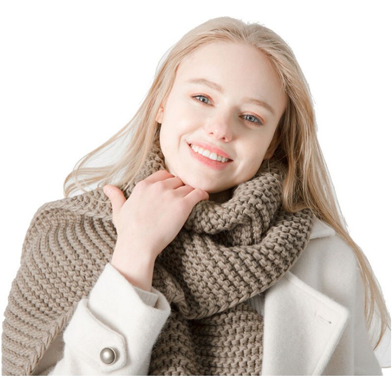 Effen dikke wollen sjaal voor dames, winter dikke warme sjaal, gebreide sjaal voor dames, handgemaakte lange sjaals, halsdoek