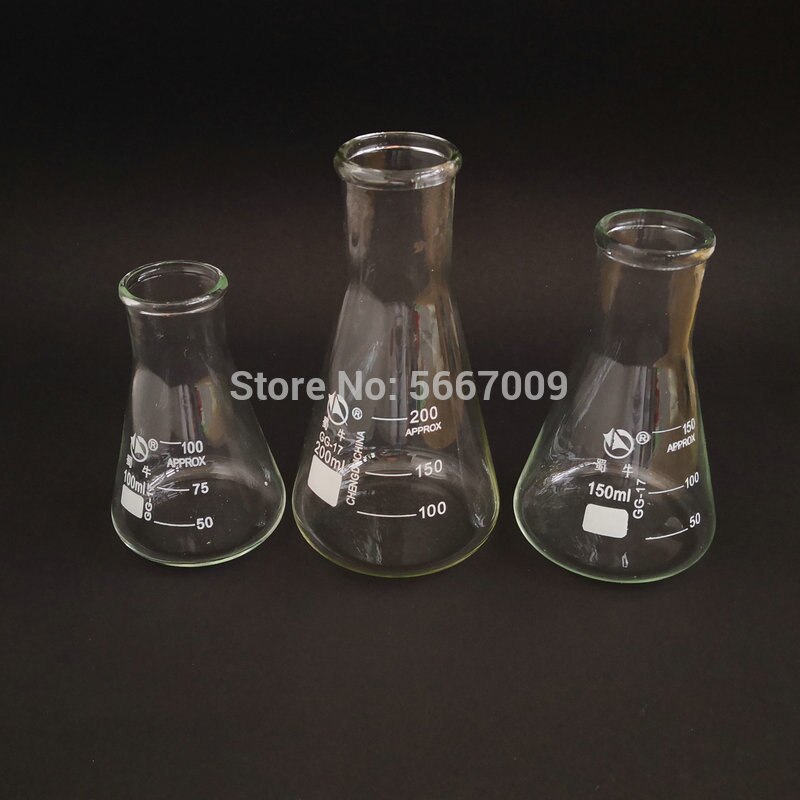 1set (100ml, 150ml, 200ml) Laboratory Borosilicate Glass Flask Wide Neck Conical Triangular Flask