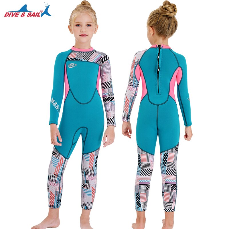 Traje de neopreno de una pieza para niños y niñas, neopreno de manga larga de 2,5mm, neopreno de cuerpo entero para nadar y bucear