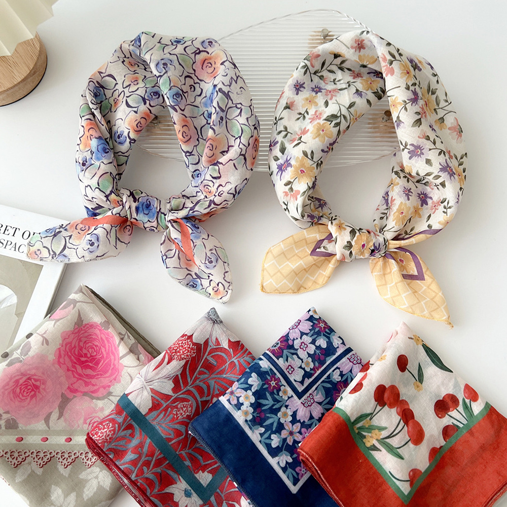 Châle Carré en Coton et Lin pour Femme, Écharpe Douce, Hijabs, Bandanas, Protection Solaire, Foulard de Tête, 55cm