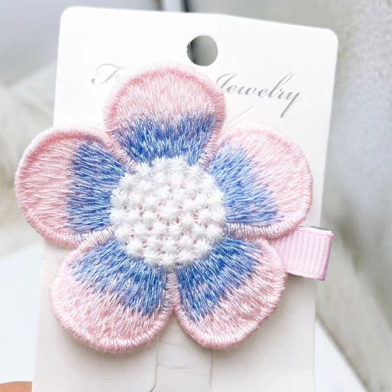 Koreaanse Stijl Bloem Borduren Baby Meisjes Haar Clips Zoete Kleurrijke Kinderen Kinderen Haarspeld Haarspeldjes Hoofddeksels Haar Accessoires