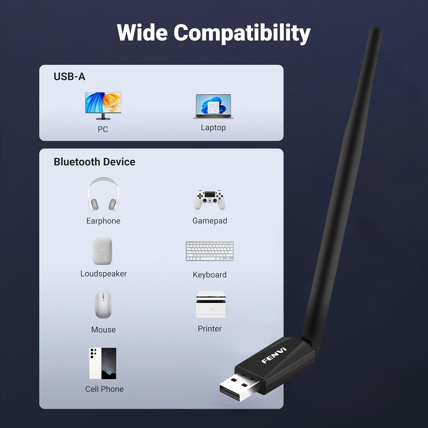 fenvi Bluetooth 5.4 USB Dongle BT5.3 Receiver Antenna Adapter PC Wireless Mouse Audio Transmitter Driver Free For Win 10/11