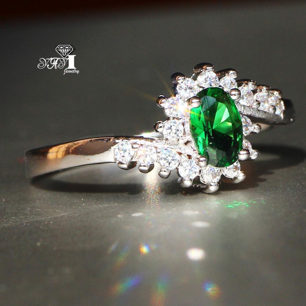 YaYI Sieraden Mode Prinses Cut 2.6 CT Groene Zirkoon Zilveren Kleur Verlovingsringen trouwringen Partij Ringen