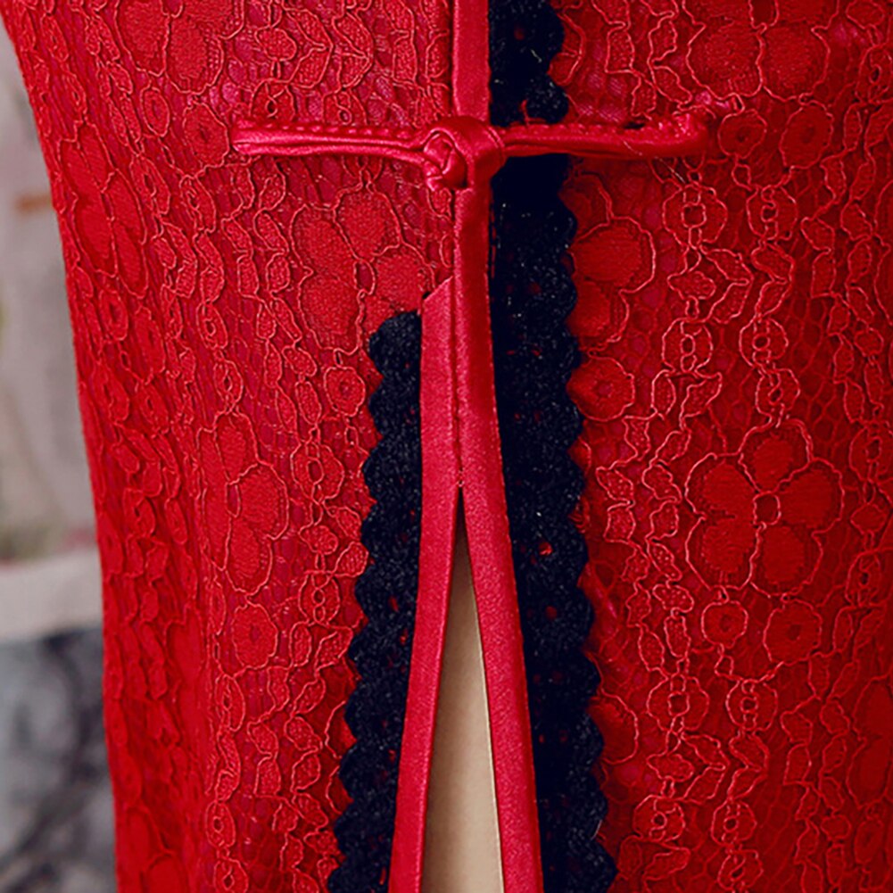 Chinese Qipao Cheongsam Chinese Traditional Dress Cheongsam Lace Slit Hem Side Bodycon Dress for Women Cheongsam Women Qipao