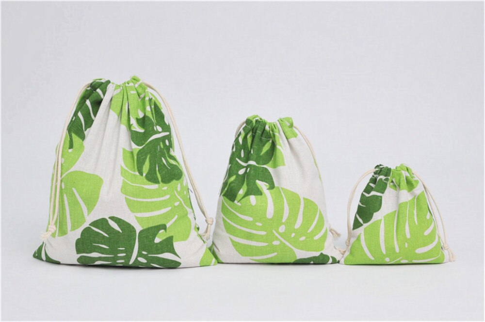 Yile katoenen linnen trekkoord georganiseerde tas feesttas print groot groen blad  ym16b: S 1816cm