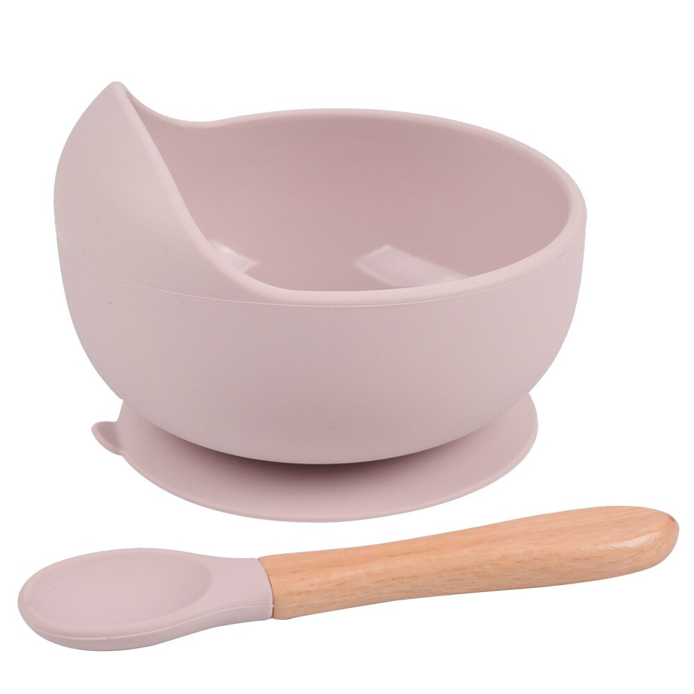 1 zestaw silikonowa miska do karmienia niemowląt zastawa stołowa wodoodporna łyżka antypoślizgowe naczynia silikon bez BPA naczynia dla miska dla dzieci talerz dla dzieci: light pink
