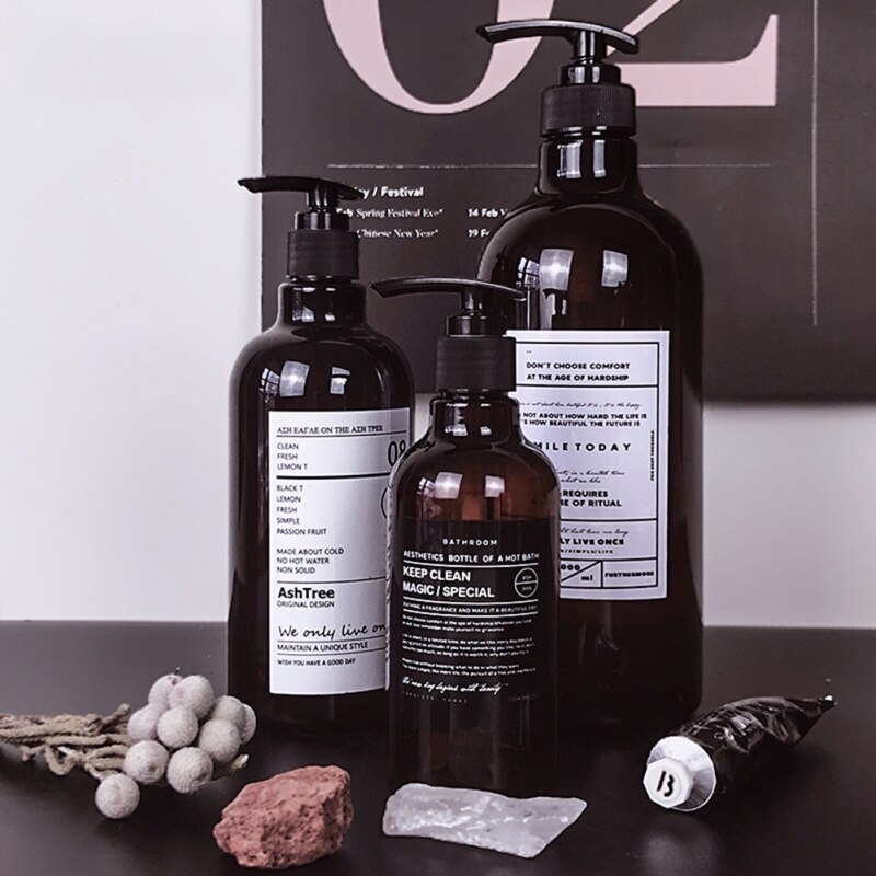 250/500ml Brown Bath Refillable Bottle Shower Gel Shampoo Press Bottle Shower Gel Refillable Bath Storage Bottles